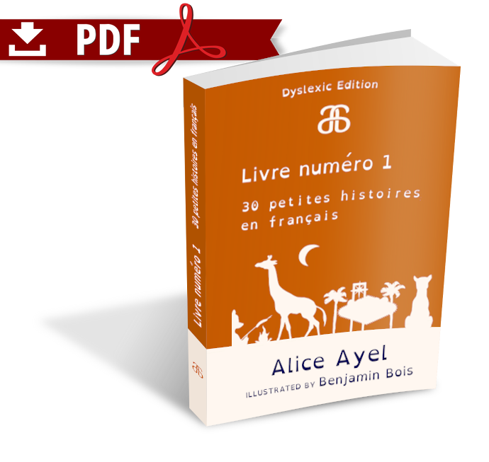 Livre numéro 1 – Dyslexic Edition – 30 petites histoires en français